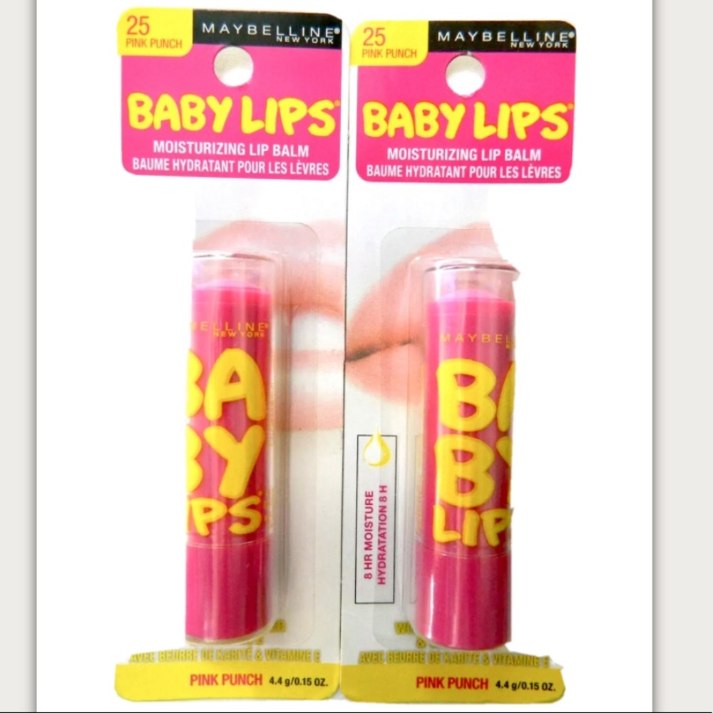 2 Maybelline Baby Lips Moisturizing Lip Balm Pink